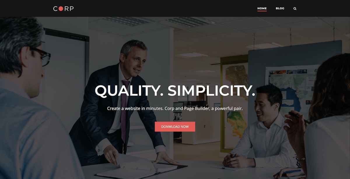 Corp theme with standard header position above the page content