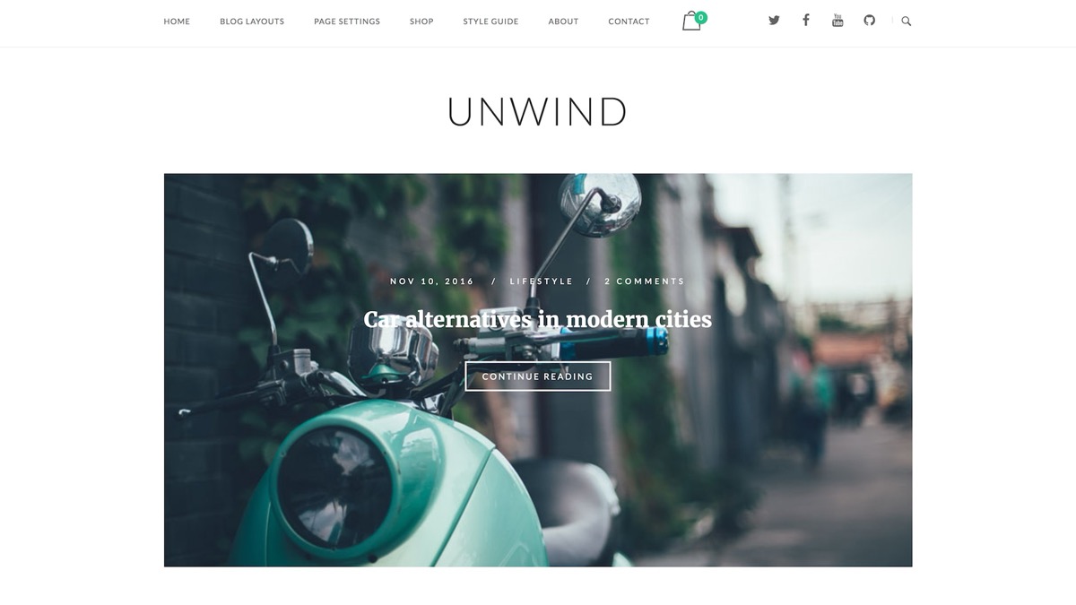Unwind theme showcasing blog and WooCommerce storefront side by side