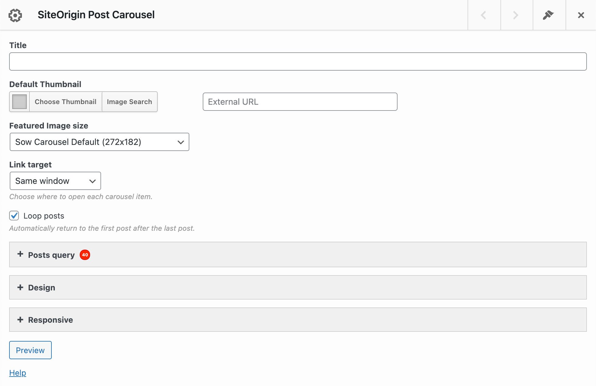 SiteOrigin Post Carousel Widget Settings